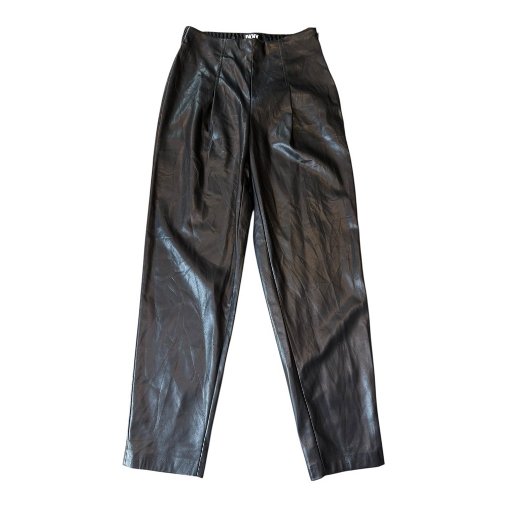 DKNY Faux Leather Pants High Waist Trousers Black XS‎ NWOT